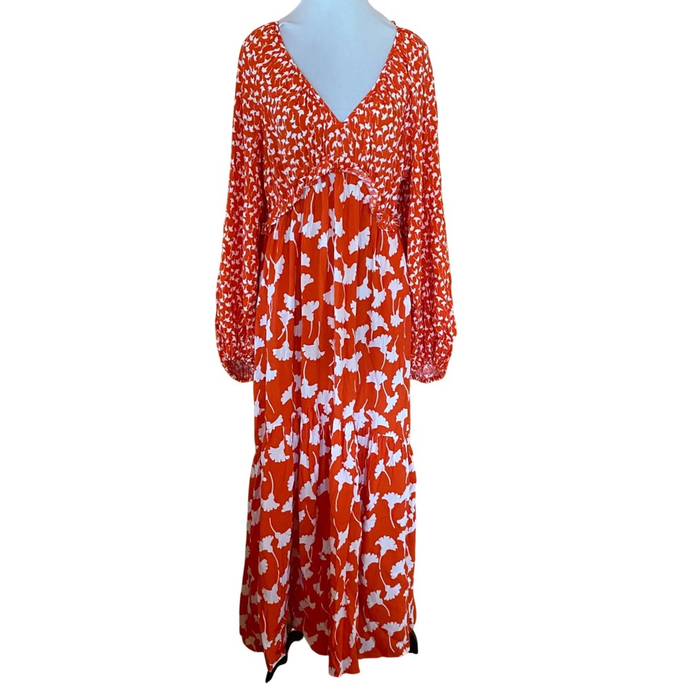Diane von Furstenberg x Target Orange Floral Print V Neck Maxi Dress Size M